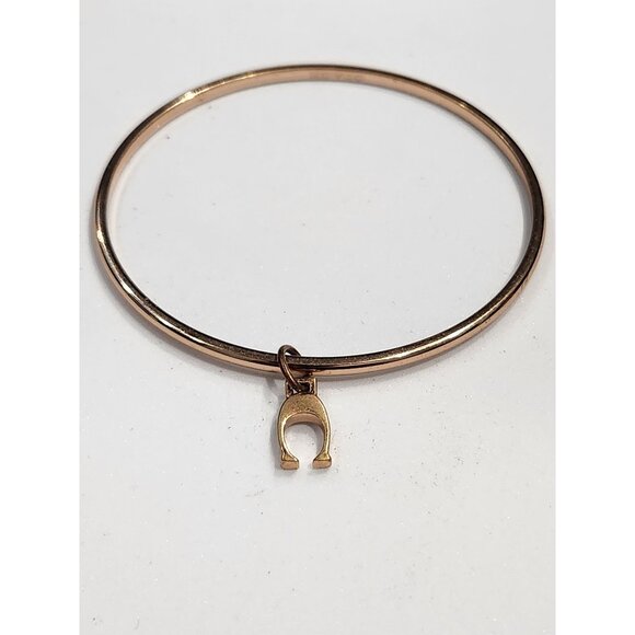 Coach Gold Tone Wishbone Charm Bangle Bracelet W/Crystal - Picture 2 of 7